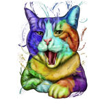 Regenbogenkatzenporträt mit Spritzern