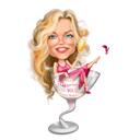 Exaggerated Birthday Caricature in Martini Glass