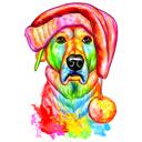 Ritratto natalizio di un cane in stile cartone animato ad acquerello.