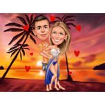 Hawaii Sunset Couple Drawing