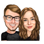 Two Persons Cartoon Portrait in Colored Style on White Background from Photos