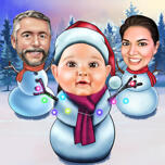 Custom Christmas Snowman Family Caricature
