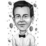 Birthday Gift Caricature for 25th Anniversary from Photos in Black and White Digital Style