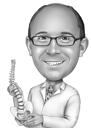 Черно-белая карикатура доктора остеопата нарисованная с фотографий