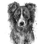 Regalo personalizzato per amanti dei cani: illustrazione personalizzata ad acquerello in bianco e nero.
