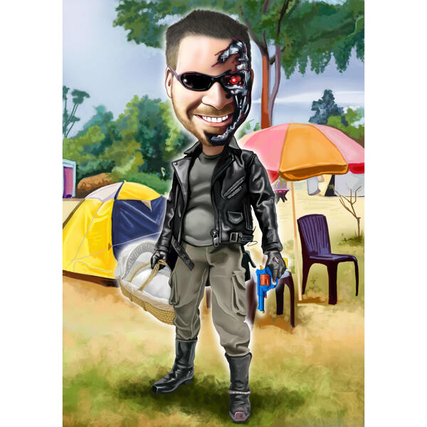 Movie Themed Terminator Caricature of Person in Color Style from Photo