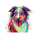 Australian Shepherd Aquarell Stil Karikatur Portrait von Photo