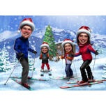 Семейное Рождество Зимнее катание на лыжах