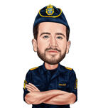 Ritratto caricaturale personalizzato di un agente di polizia tratto da una foto.