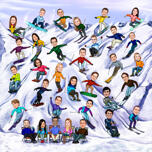 Tarjeta de caricatura navideña de esquí