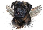 Eņģeļa suņa karikatūras portrets dabiskā akvareļa stilā no fotoattēliem