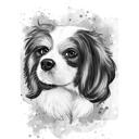 Spaniel Cartoon Portrait in Watercolor Graphite Style from Photos
