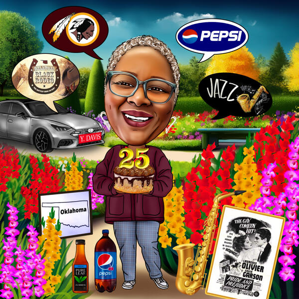 Retirement Full Body Caricature with Custom Background