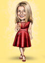 Custom Colored Caricature with Wine Glass