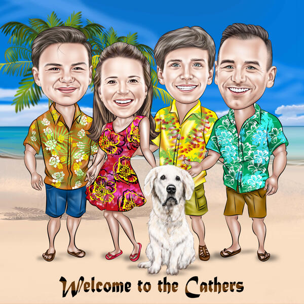 Vrienden op vakantie karikatuur