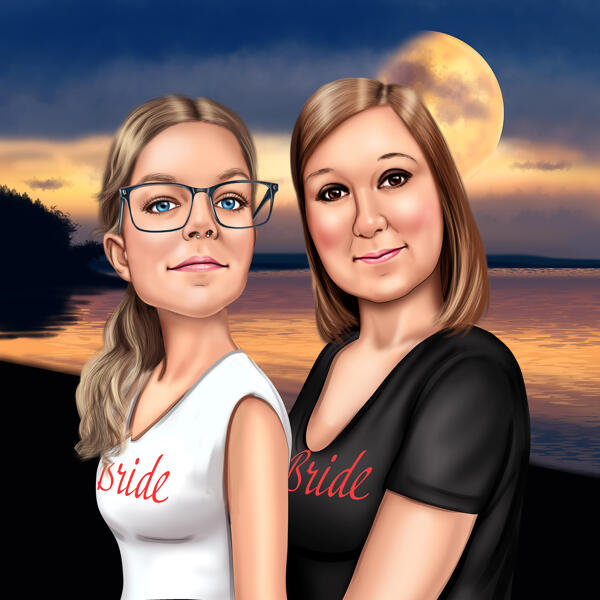 Bride and Bride Caricature Drawing for Wedding