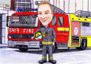 Desenho colorido de retrato de bombeiro
