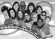 Rollercoaster with Coworkers Staff Caricature Drawing