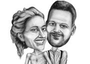 Couple, caricature, noir blanc, crayons, style