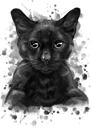 Speciale caricatura di gatto nero acquerello personalizzato per regalo per gli amanti dei gattini