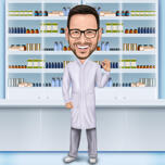 Full Body Pharmacist Caricature Drawing with Custom Background