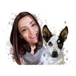 Basenji Caricature: Owner with Dog Natural Watercolor Style