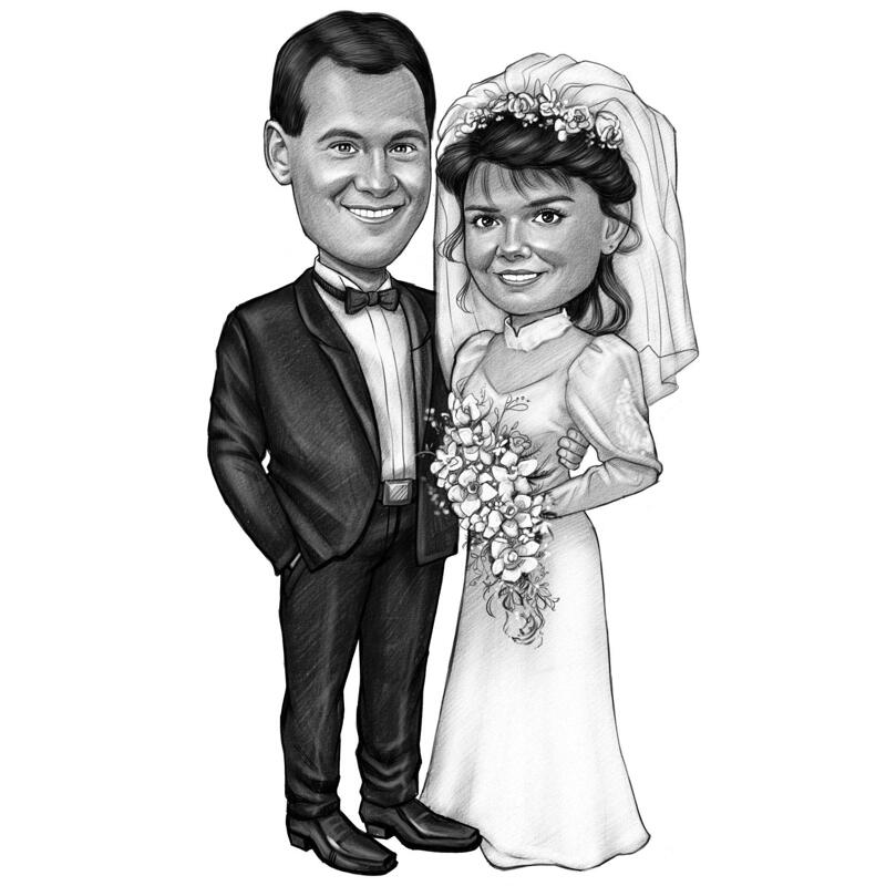 Black and White Couple Cartoon Portrait from Photos for Silver Wedding  Anniversary Gift