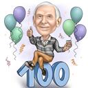 Personas 100 gadu dzimšanas dienas karikatūras dāvana krāsainā stilā