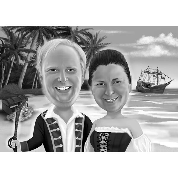 Caricature de couple de pirates