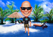Relaxamento de destino - presente de caricatura personalizada colorida de pessoa em férias da foto