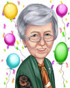 80 Birthday Anniversary Caricature Gift in Color Style with Custom Background