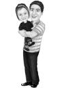 Карикатура отца и ребенка в черно-белом стиле по фотографии