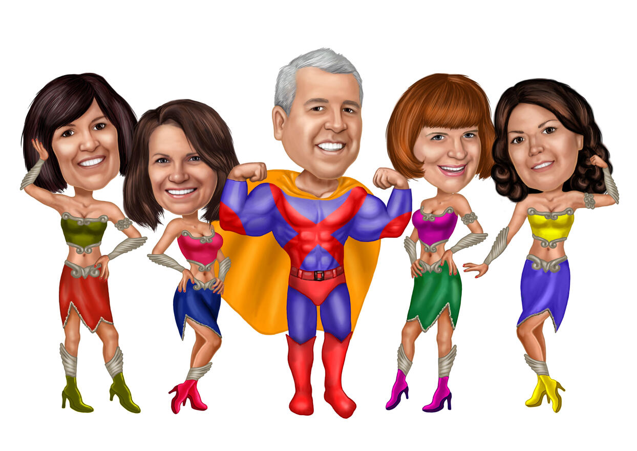 Funny Superheroes Group Cartoon from Photos
