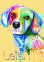 Bīgla suņa portreta karikatūra akvareļu stilā ar spilgtu fonu