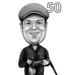 Bird Hunter Caricature Gift Drawn in Black and White Style from Photo