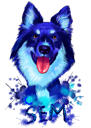 Modrý akvarel pes portrét