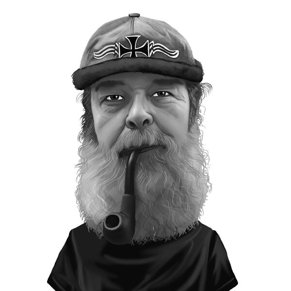 Man Smoking Pipe Caricature from Photos in Black and White Style