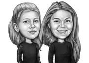 Caricatura de hermanas en estilo blanco y negro