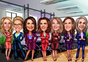 Caricatura de desenho animado colorido de corpo inteiro com presente de fotos para colegas de trabalho