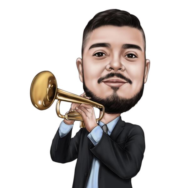 Caricatura de trompetista personalizada em estilo colorido da foto