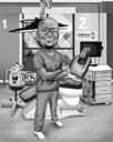 Zahntechniker-Geschenk - individuelles Schwarz-Weiß-Karikatur-Porträt von Photo