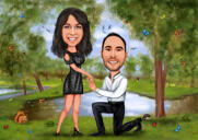 Proposal Couple Caricature: Will your marry me?