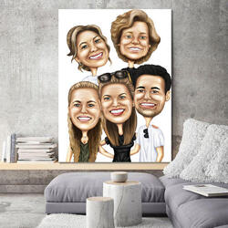 Canvasafdruk: Group Digital Caricature Portrait from Photos on White Background