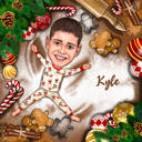 Christmas Kid in Pajamas Caricature – Holiday Greeting Card
