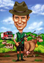 Caricature d'un chasseur d'oiseaux à partir de photos