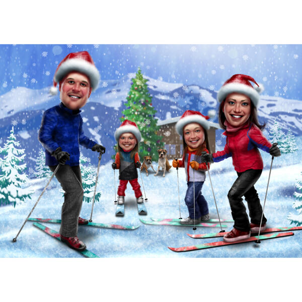 Familia Navidad Invierno Esquí