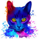 Retrato de gato de acuarela personalizado de foto dibujada en tonos de púrpura