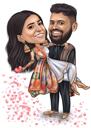 Retrato de casal em desenho animado com pequenos corações