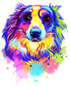Custom Dog Headshot Cartoon Portrait in Chromatic Watercolor Style from Photos