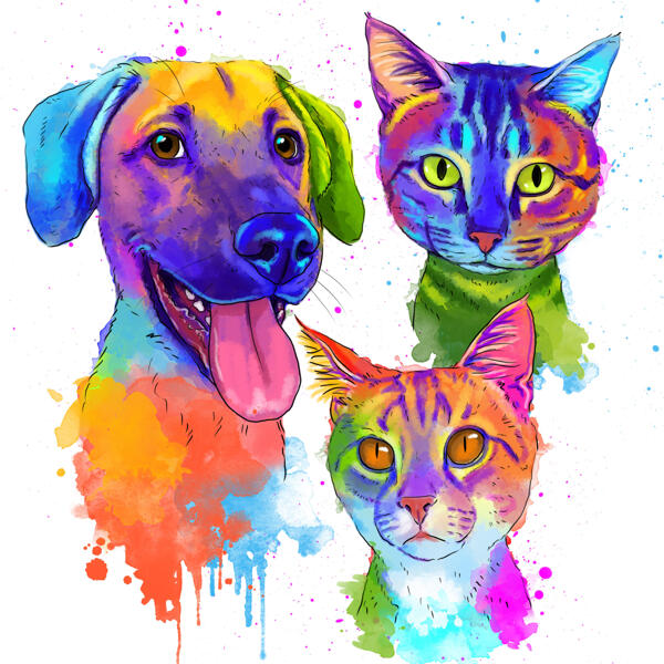 الرسم بالألوان المائية الكلب والقط